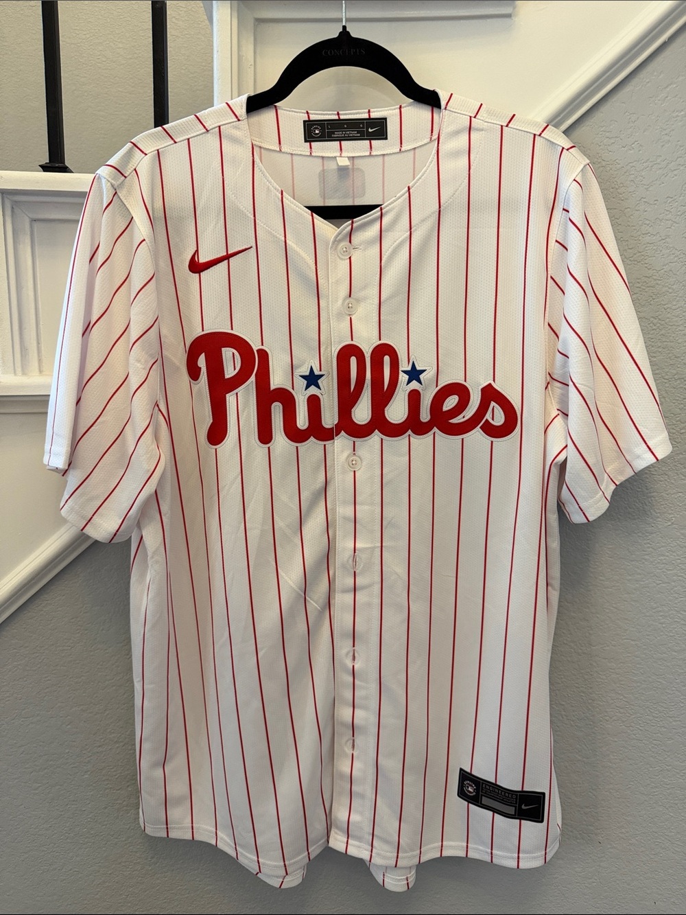 Adult Nike White and Red Phillies Baseball Jersey